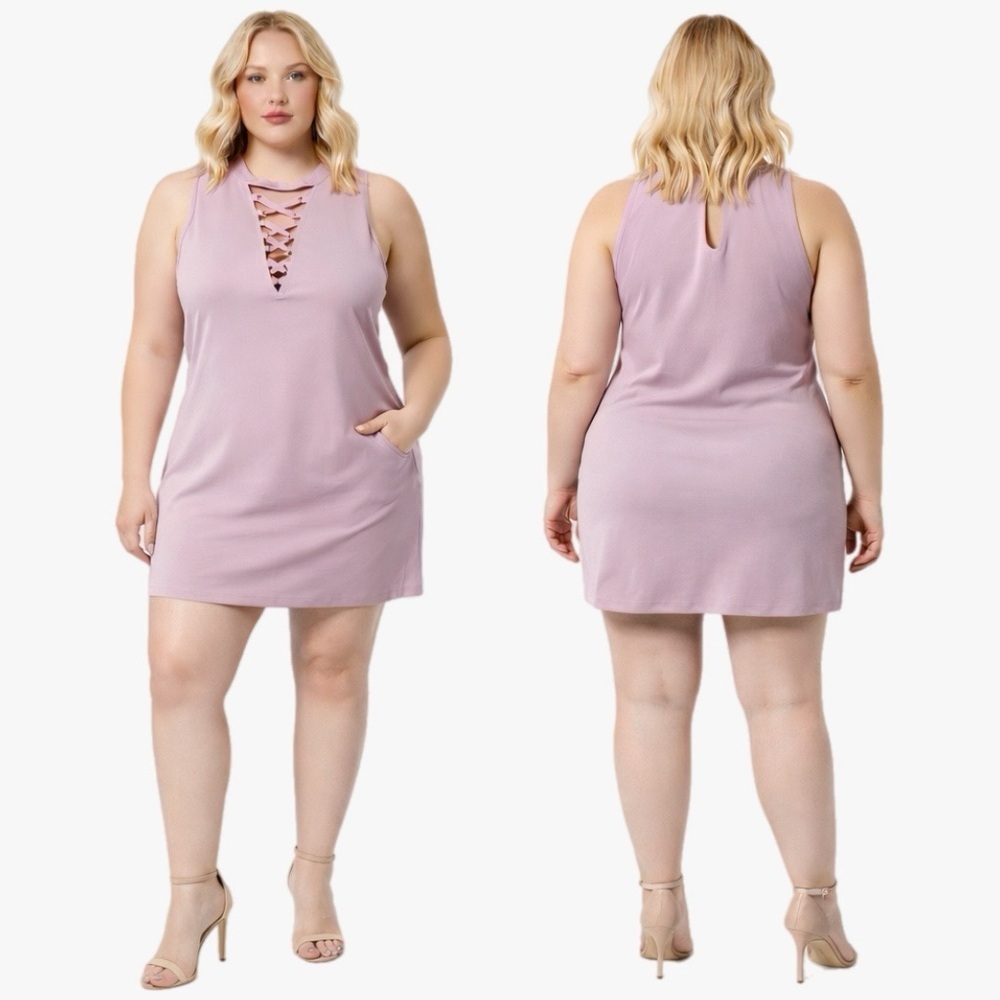 NWT Love J Lace-Up Sleeveless Shift Dress in Lavender Pink Plus Size 2X
